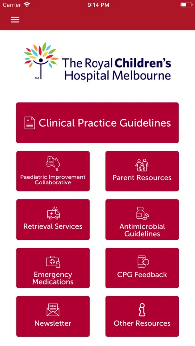 Tangkapan skrin RCH Clinical Guidelines