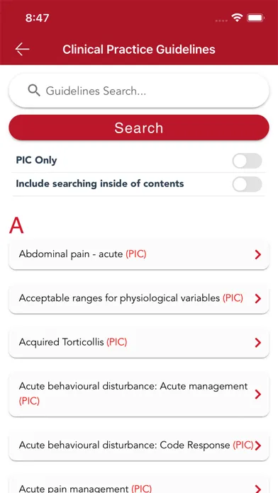 Tangkapan skrin RCH Clinical Guidelines