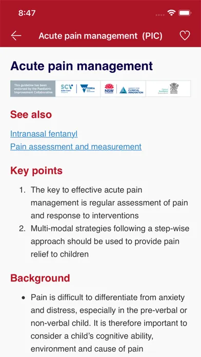 Tangkapan skrin RCH Clinical Guidelines