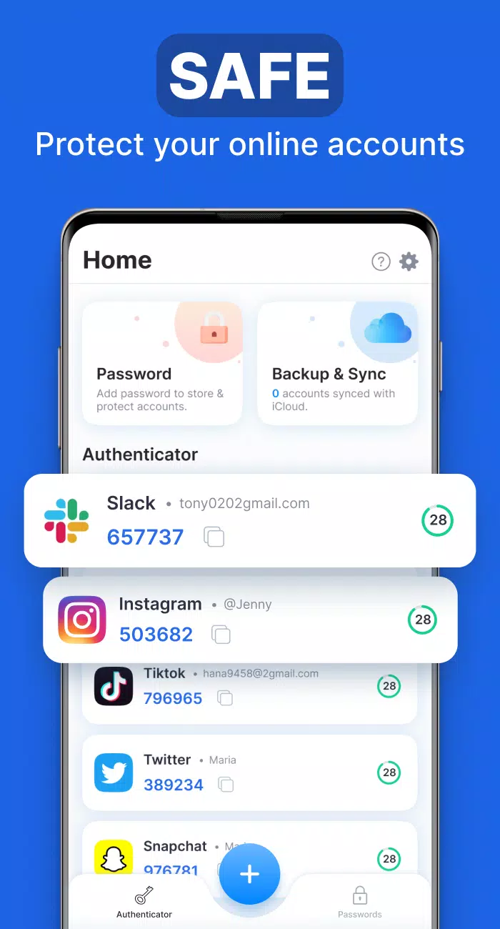 Capturas de tela do Authenticator