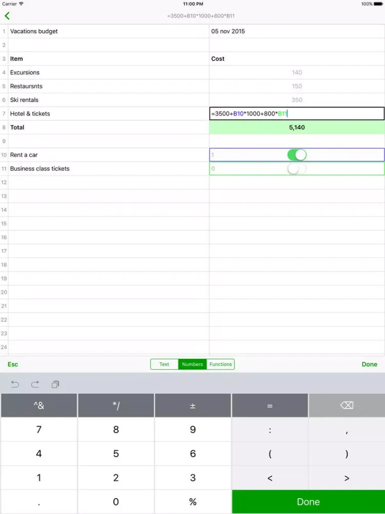Capturas de pantalla de Notes.xls expences spreadsheet iPad 