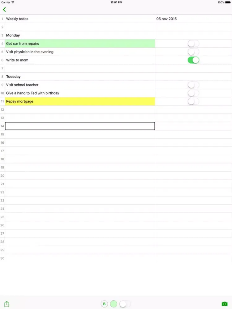 Capturas de pantalla de Notes.xls expences spreadsheet iPad 