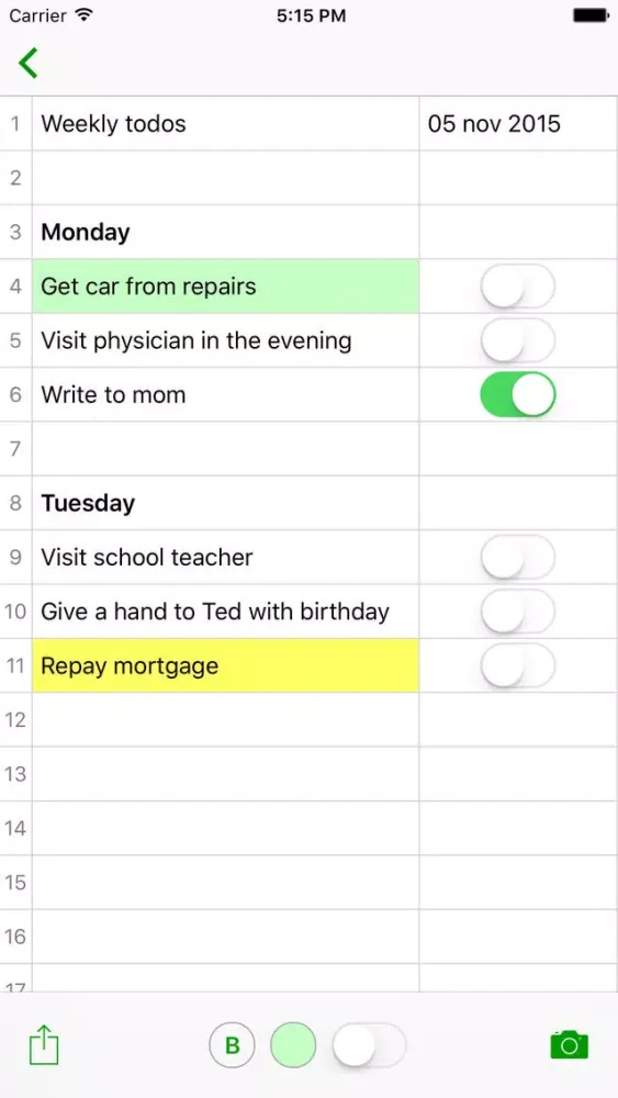 Capturas de pantalla de Notes.xls expences spreadsheet