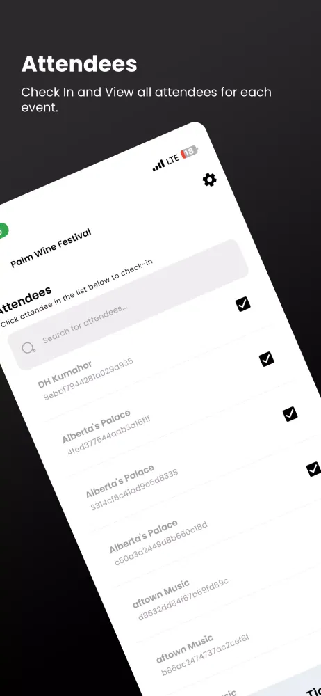 Zrzuty ekranu Ayatickets Check-Ins