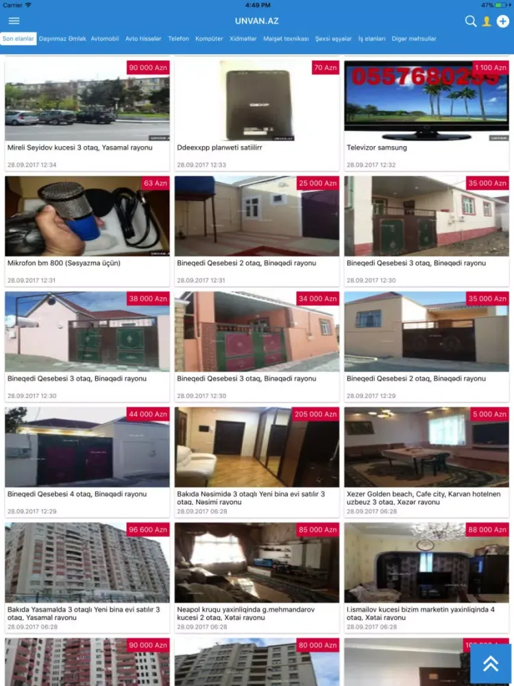 Unvan.az - Pulsuz Elanlar iPad  سکرین شاٹس