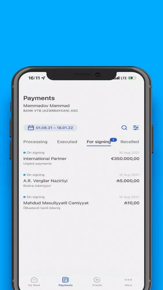Capturas de tela do VTB Azerbaijan Business