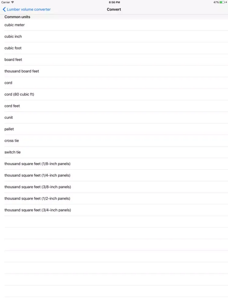 ภาพหน้าจอของ Lumber volume converter iPad 