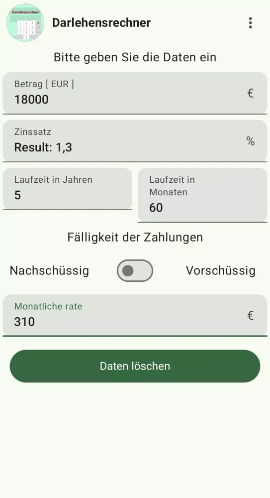 Darlehensrechner Kreditrechner 스크린샷