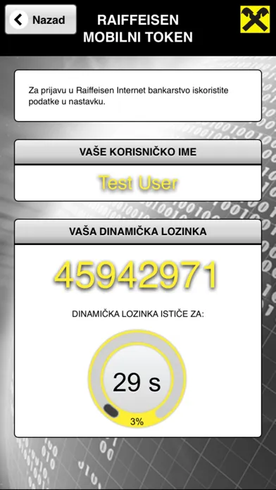 Tangkapan skrin Raiffeisen mobilni token