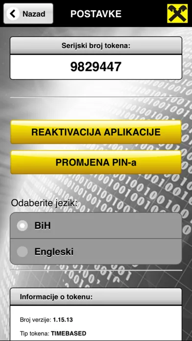 Tangkapan skrin Raiffeisen mobilni token