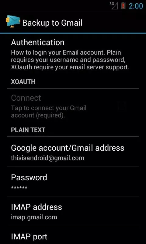 Backup to Gmail স্ক্রিনশট
