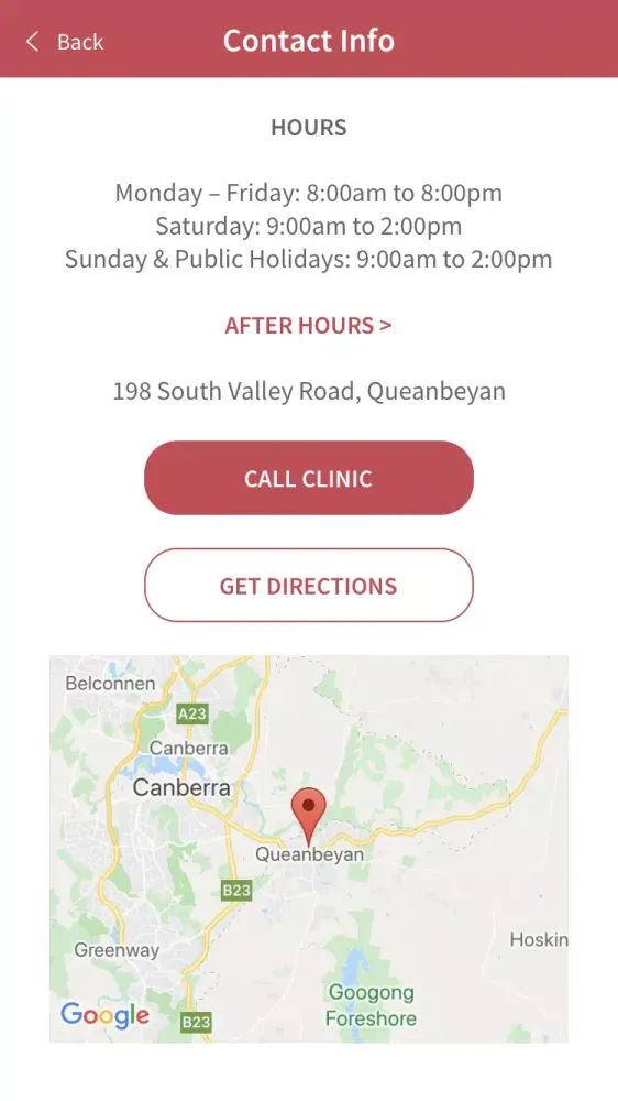 Tangkapan skrin Queanbeyan GP Super Clinic