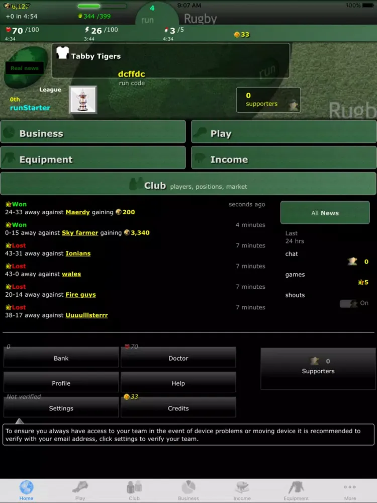Capturas de tela do runRugby Manager iPad 