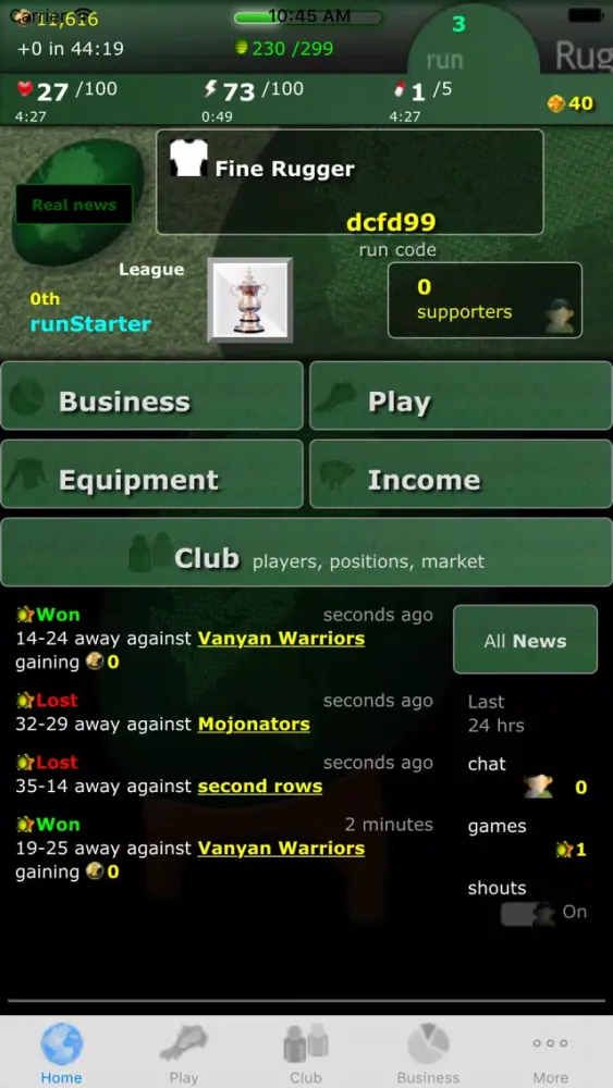 Capturas de tela do runRugby Manager