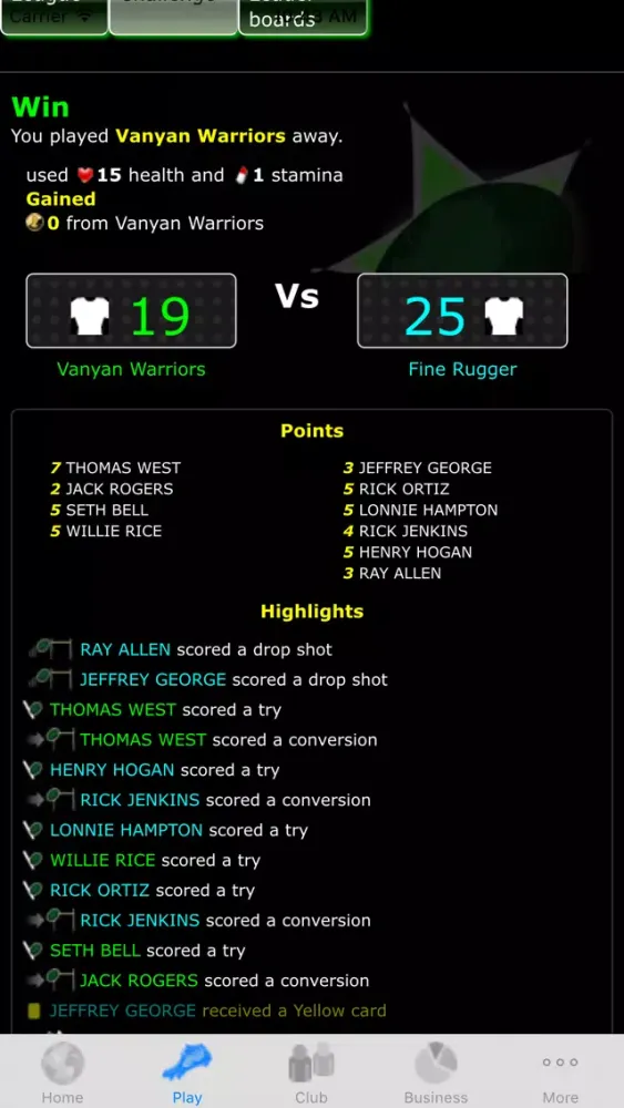 Capturas de tela do runRugby Manager