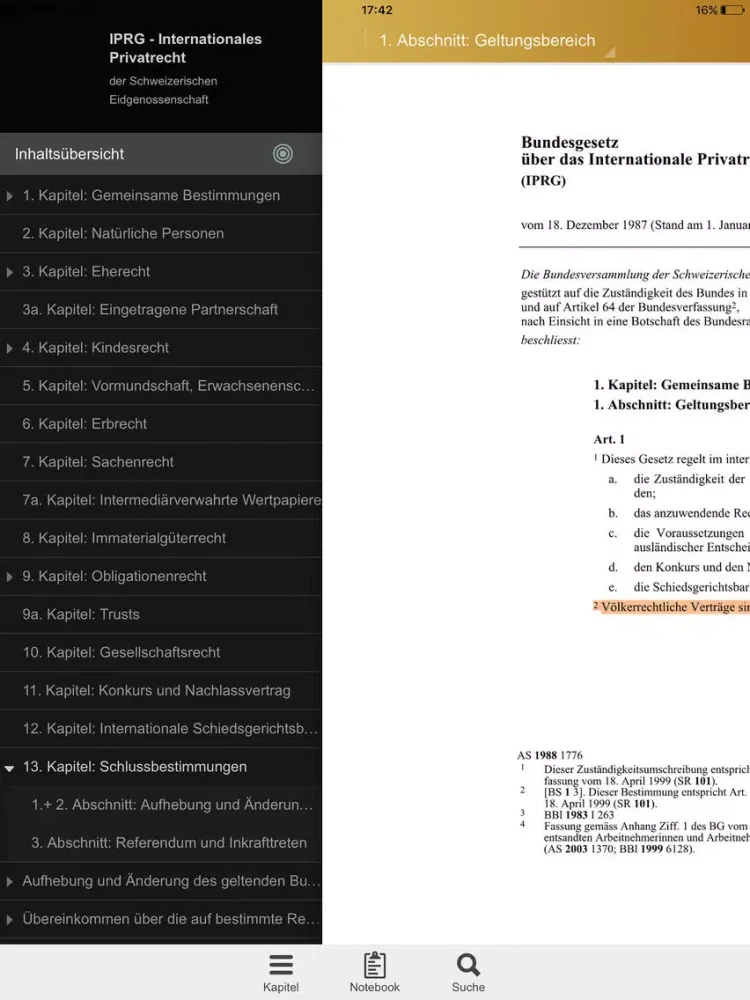 Screenshot di IPRG - Internationales Privatrecht der Schweiz iPad 