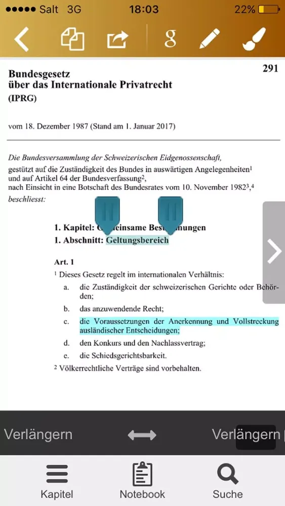 Screenshot di IPRG - Internationales Privatrecht der Schweiz