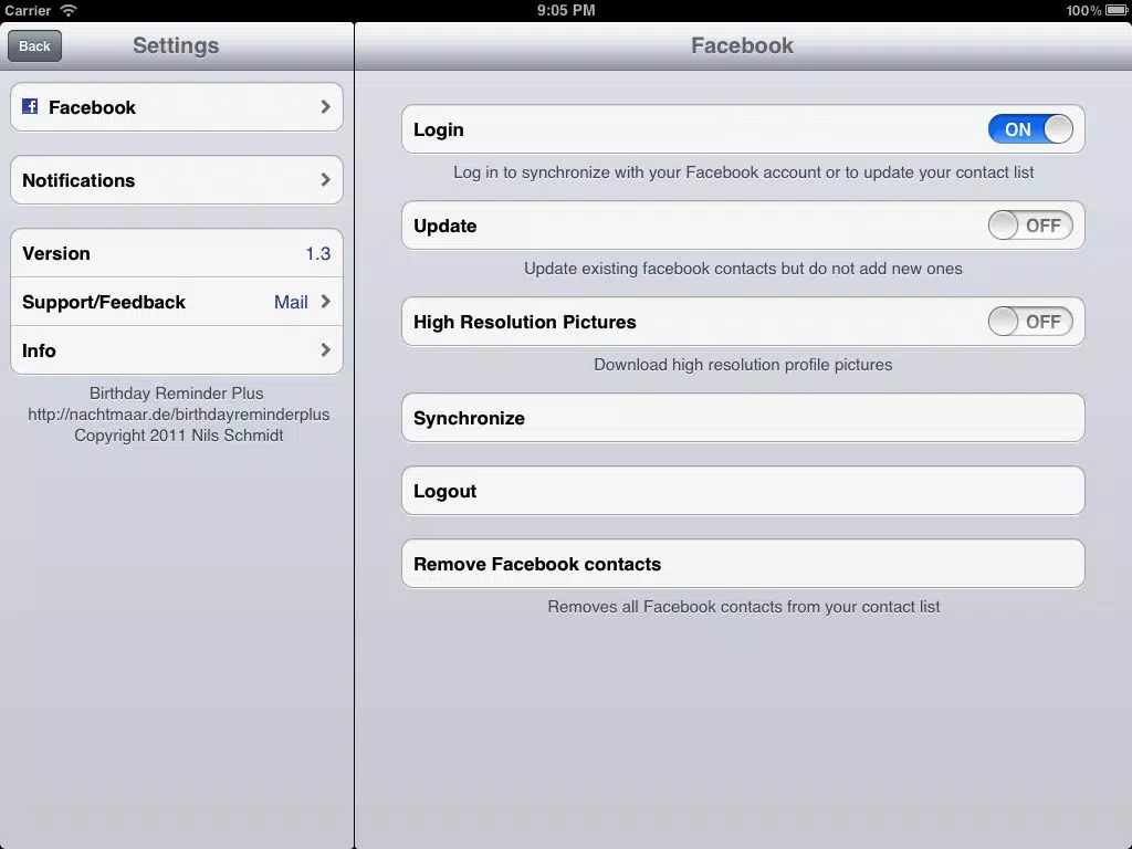 Birthday Reminder Plus iPad  স্ক্রিনশট