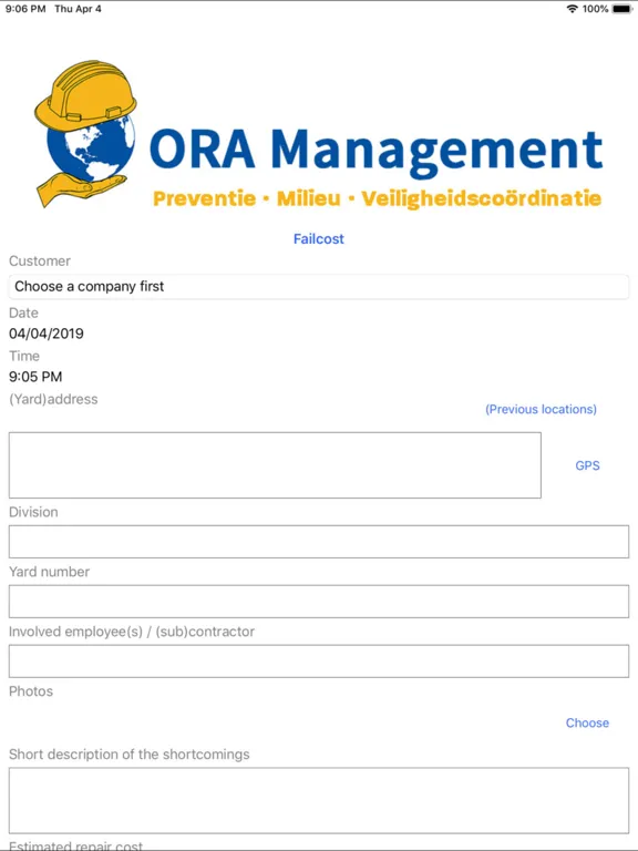Ảnh chụp màn hình của Ora management iPad 