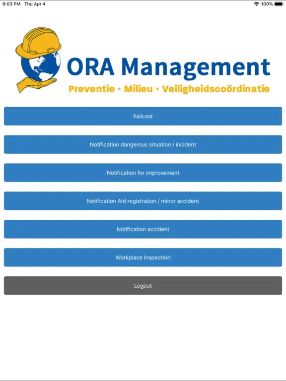 Ảnh chụp màn hình của Ora management iPad 