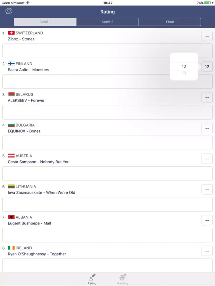 تصاویر Eurovision Rating 2018 iPad 