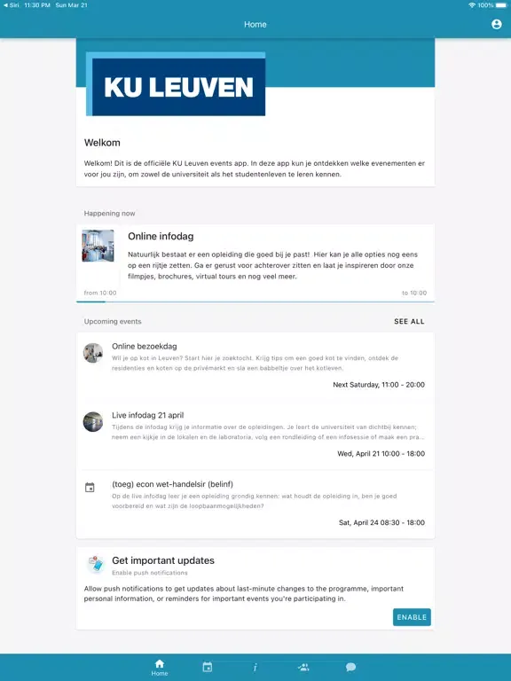 Ảnh chụp màn hình của KU Leuven events iPad 