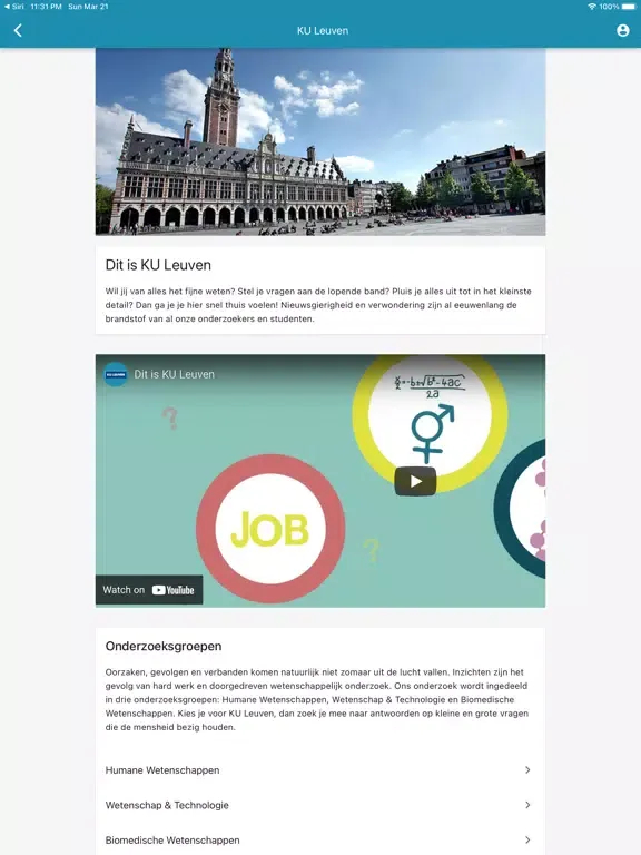 Ảnh chụp màn hình của KU Leuven events iPad 