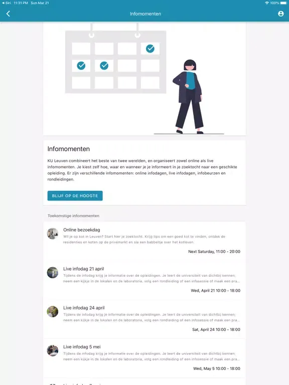 Ảnh chụp màn hình của KU Leuven events iPad 