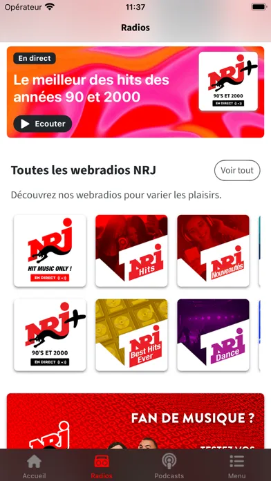 Capturas de tela do NRJ Belgique