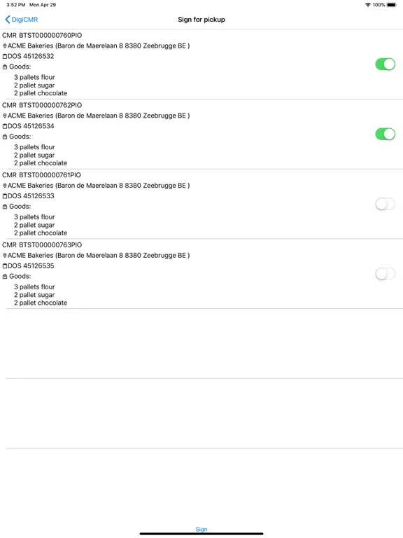 Capturas de tela do DigiCMR Integration iPad 