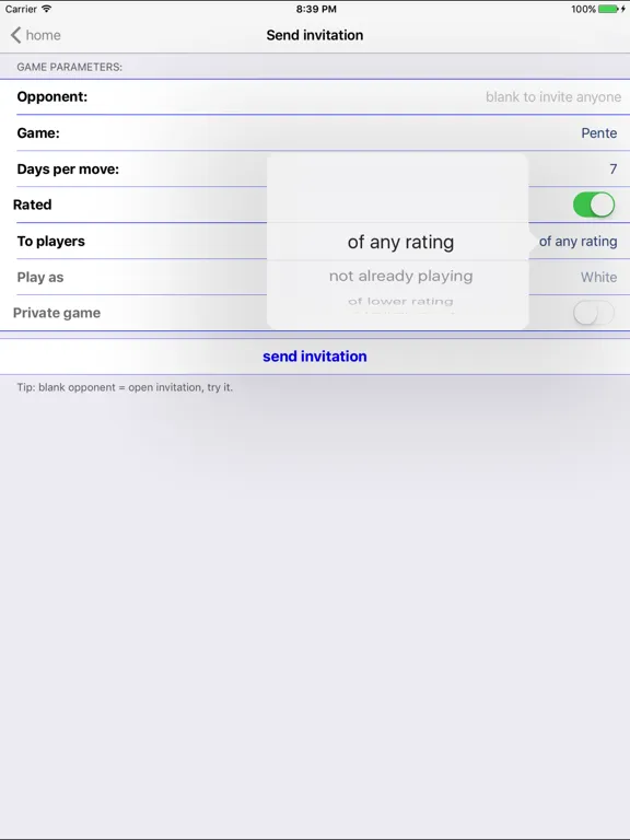 Tangkapan layar Pente Live iPad 