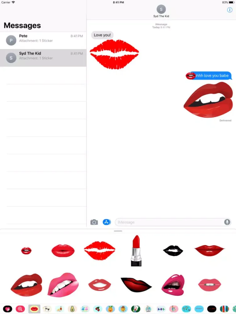 Скриншоты Kissing Smoochy Lips Stickers iPad 