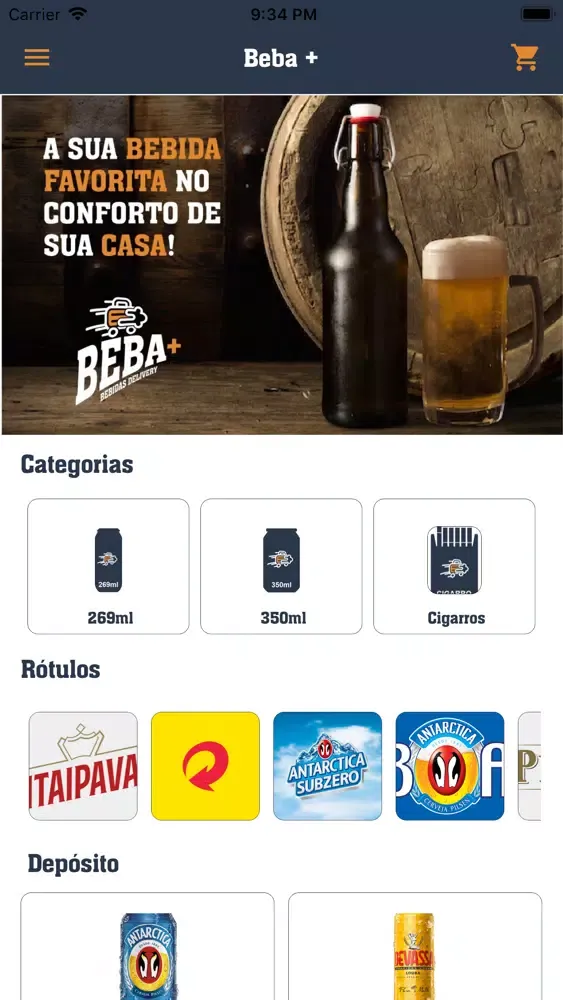 Capturas de tela do Beba Mais Delivery