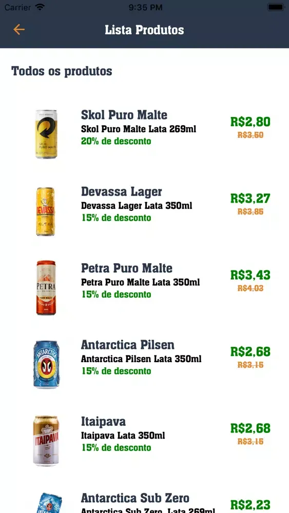 Capturas de tela do Beba Mais Delivery