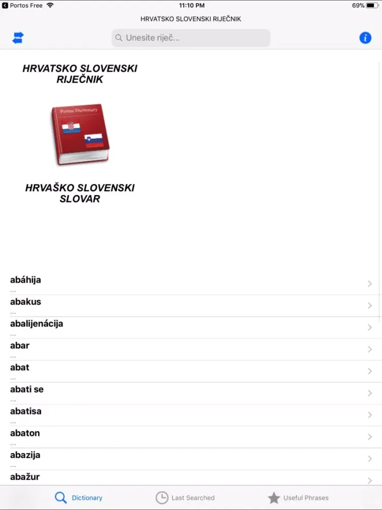 Zrzuty ekranu PortosDicty Hrv/Slo riječnik iPad 