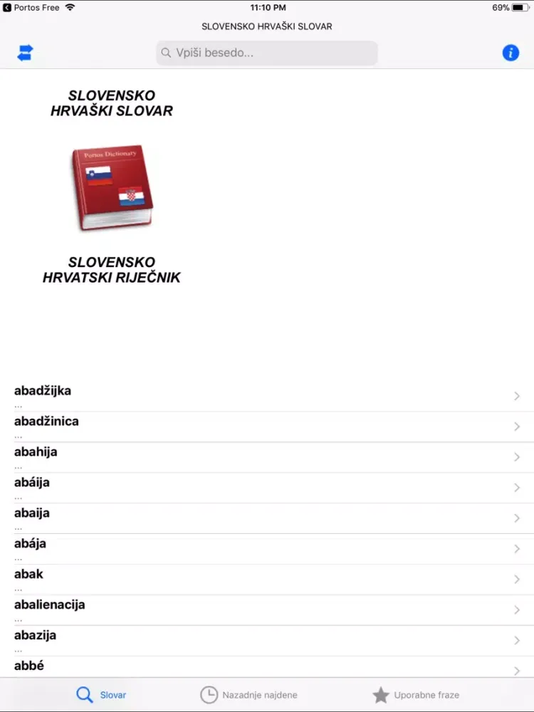 Zrzuty ekranu PortosDicty Hrv/Slo riječnik iPad 