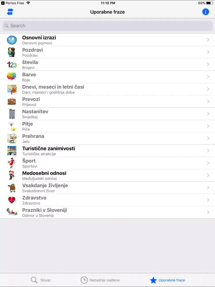 Zrzuty ekranu PortosDicty Hrv/Slo riječnik iPad 