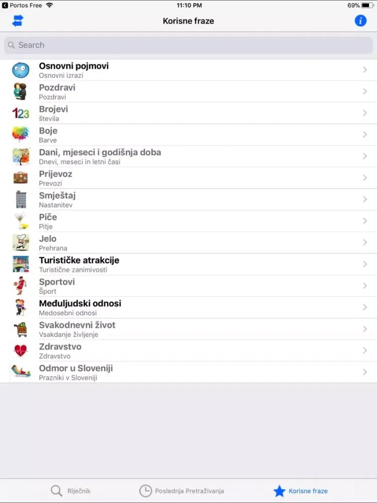 Zrzuty ekranu PortosDicty Hrv/Slo riječnik iPad 