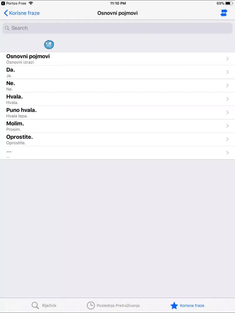 Zrzuty ekranu PortosDicty Hrv/Slo riječnik iPad 