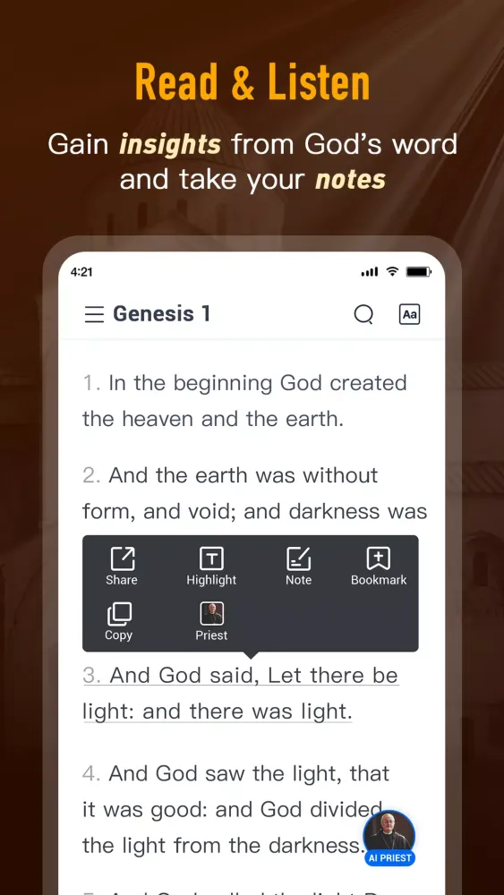 Tangkapan layar Bible Daily, KJV Bible + Audio