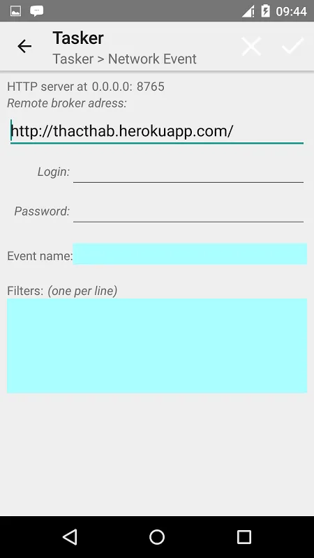 Screenshot di TNES: Tasker Network Event Server