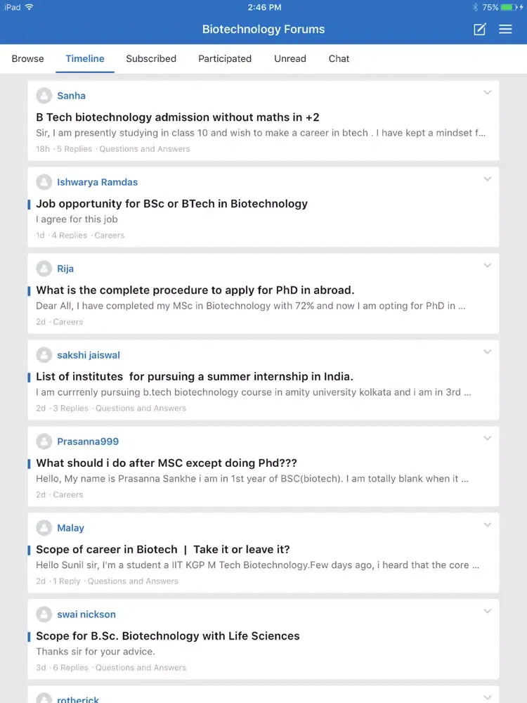 Capturas de tela do Biotechnology Forums iPad 