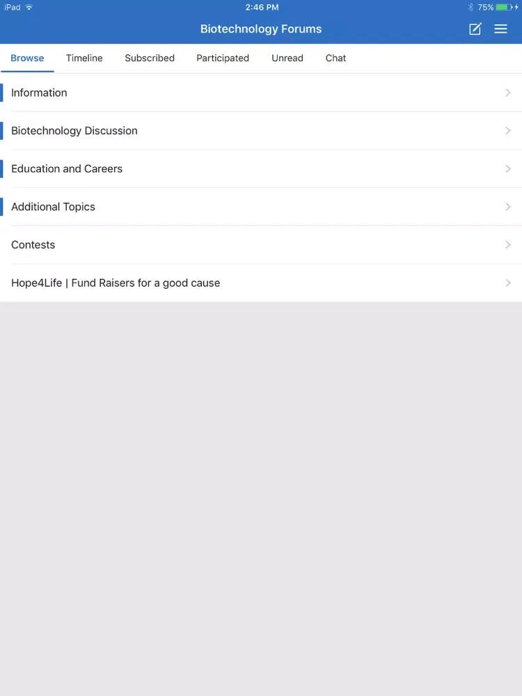 Capturas de tela do Biotechnology Forums iPad 