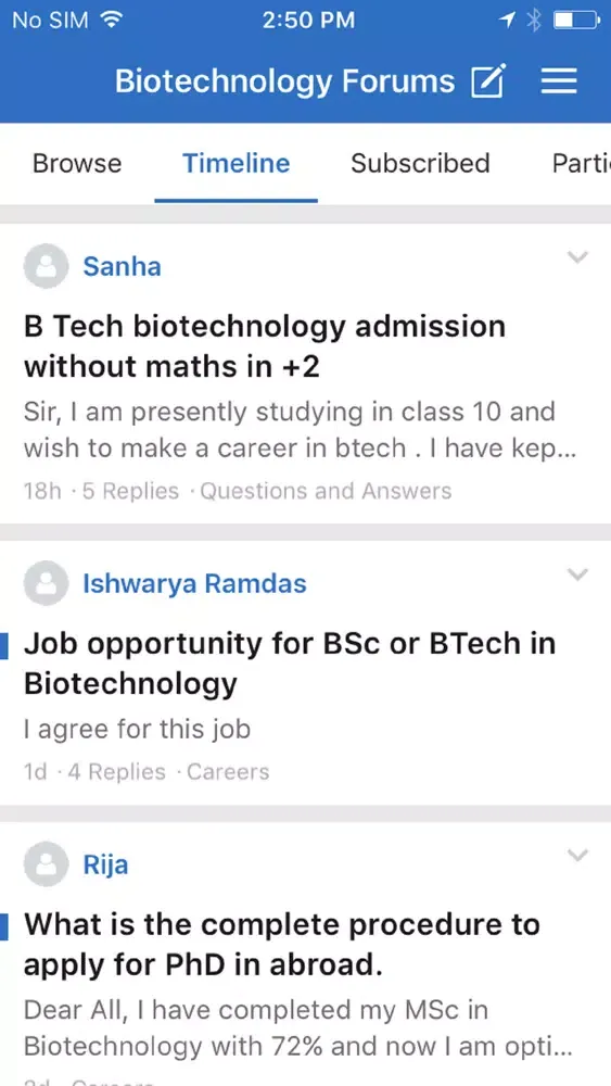 Capturas de tela do Biotechnology Forums