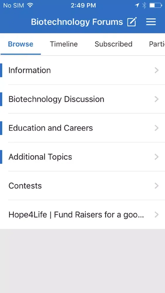 Capturas de tela do Biotechnology Forums
