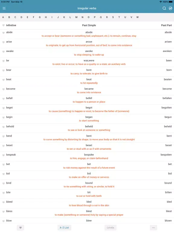 Capturas de pantalla de Smart Irregular Verbs iPad 