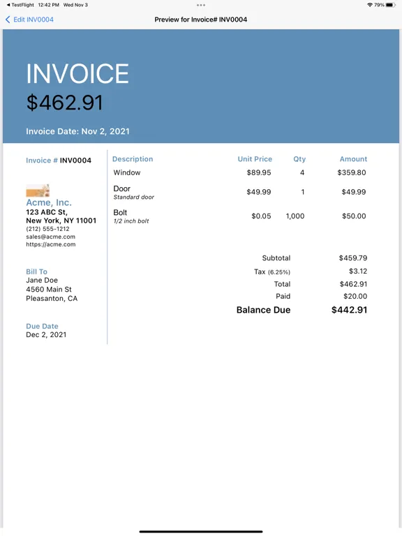Screenshot di EZ Invoices iPad 