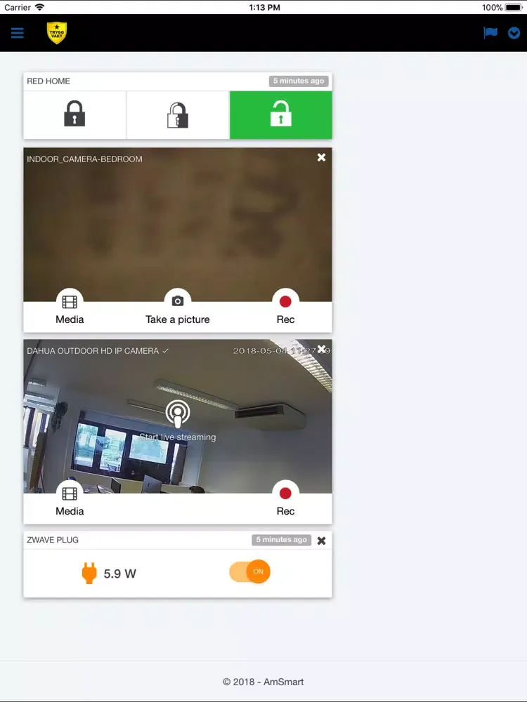 Tangkapan layar Trygg Vakt Smartalarm iPad 