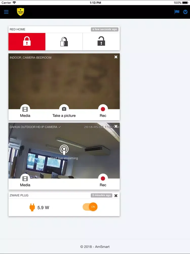 Tangkapan layar Trygg Vakt Smartalarm iPad 