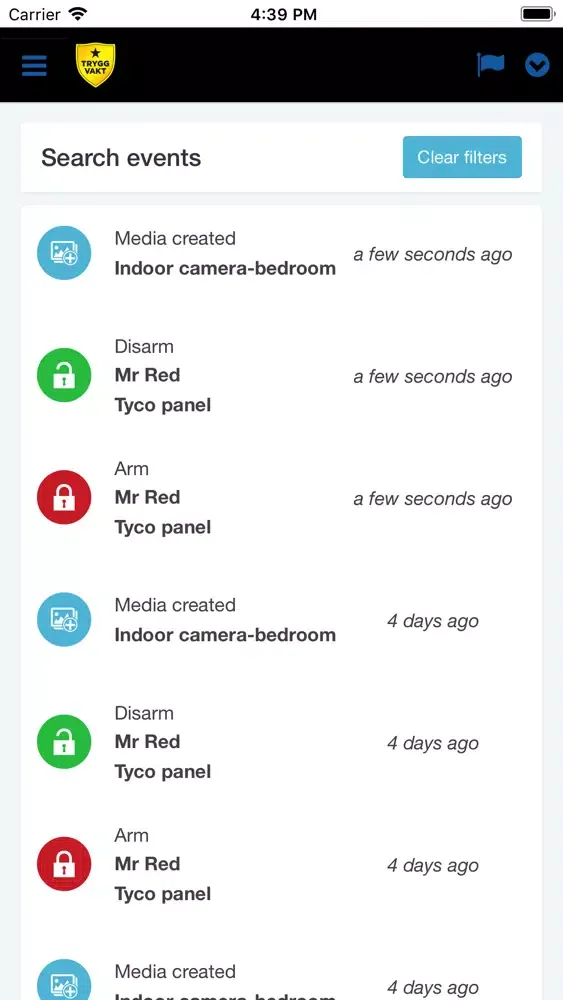 Tangkapan layar Trygg Vakt Smartalarm